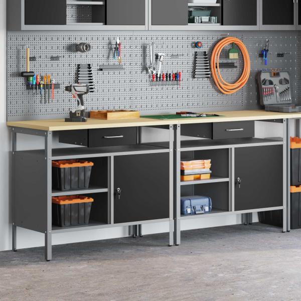 Werkbank-Set 2 stk. Schwarz 200 x 55 x 85 cm