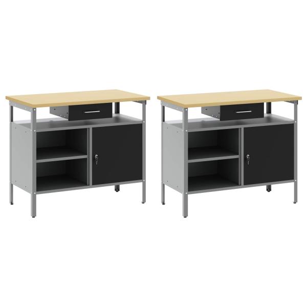 Werkbank-Set 2 stk. Schwarz 200 x 55 x 85 cm
