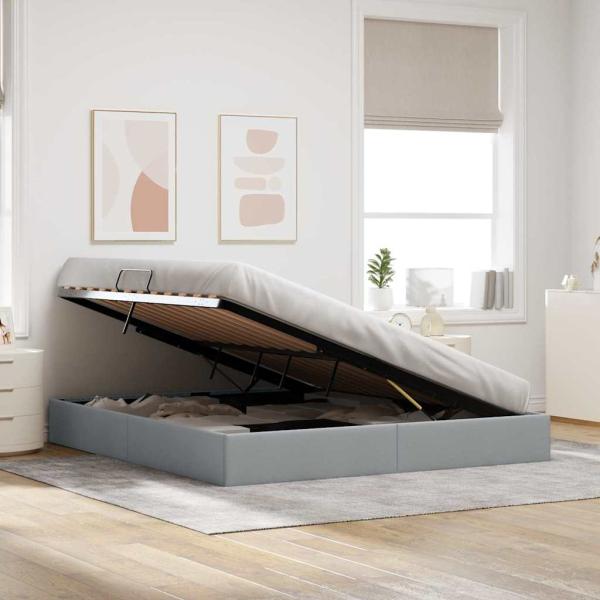 Aufbewahrungsbett mit Speicher Hellgrau 193 x 203 cm Stoff