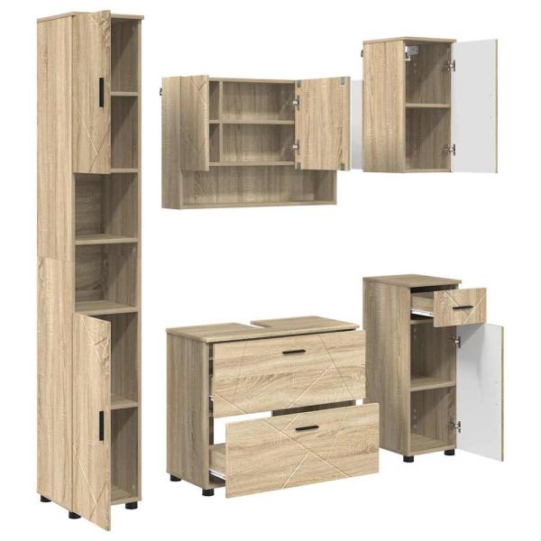 Badezimmermöbel-Set 5 stk. Sonoma-Eiche 35 x 30 x 192 cm