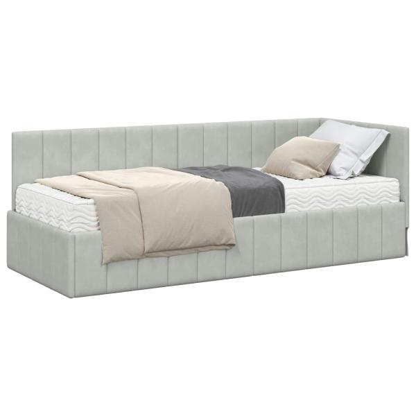 Eckbettgestell mit Matratze 2 stk. Hellgrau 80 x 200 cm Samt