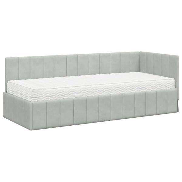 Eckbettgestell mit Matratze 2 stk. Hellgrau 80 x 200 cm Samt