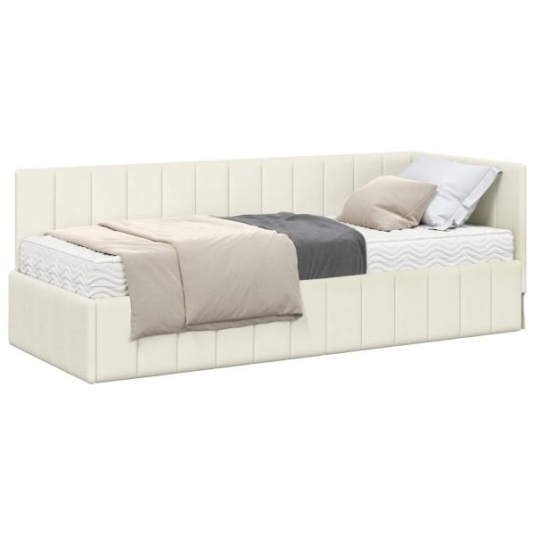 Eckbettgestell mit Matratze mit Kopfteil 2 stk. Creme Samt