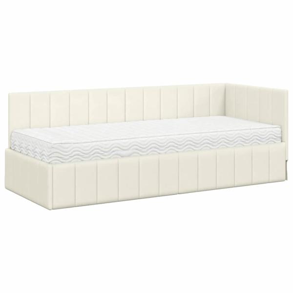 Eckbettgestell mit Matratze mit Kopfteil 2 stk. Creme Samt