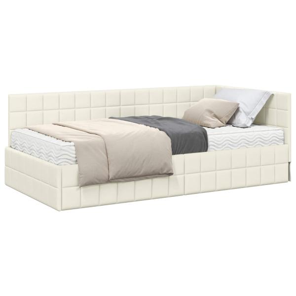 Eckbettgestell mit Matratze mit Kopfteil 2 stk. Creme Samt