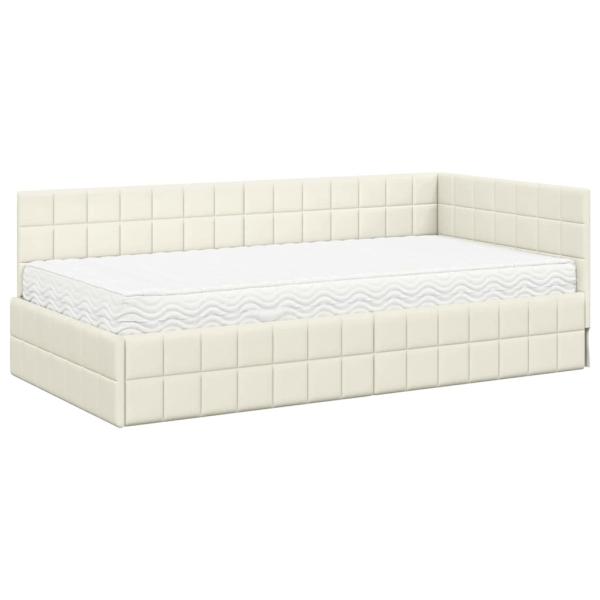 Eckbettgestell mit Matratze mit Kopfteil 2 stk. Creme Samt