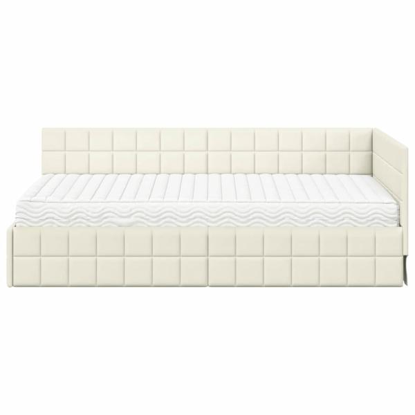 Eckbettgestell mit Matratze mit Kopfteil 2 stk. Creme Samt