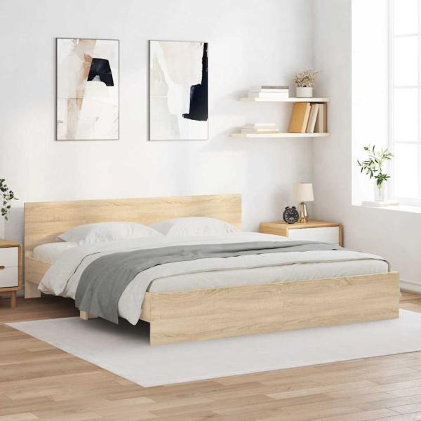 ARDEBO.de - Bettgestell mit Kopfteil Sonoma 193 x 203 cm Holzwerkstoff