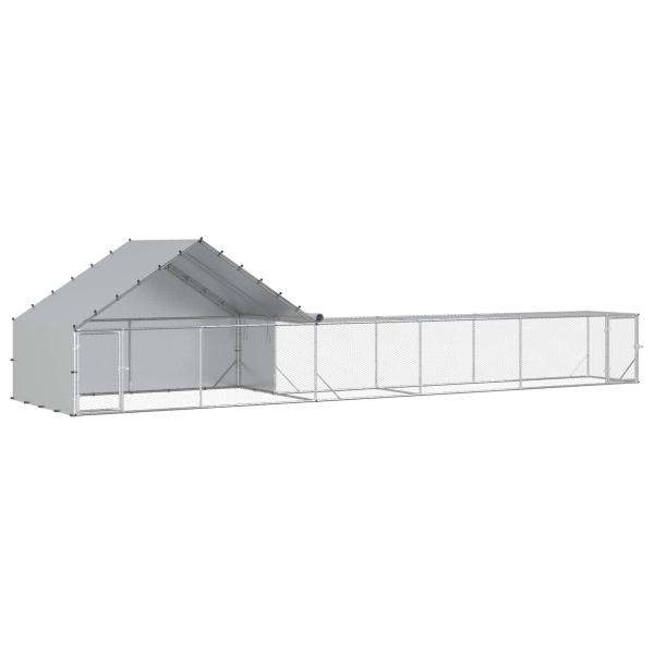 Hühnerstall mit Dach und Hof 2 Stk. Silber 8 x 2 x 1,9 m