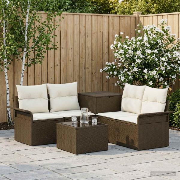 ARDEBO.de - Sofa Set 6 stk. 4-Sitzer Braun und Creme Weiß