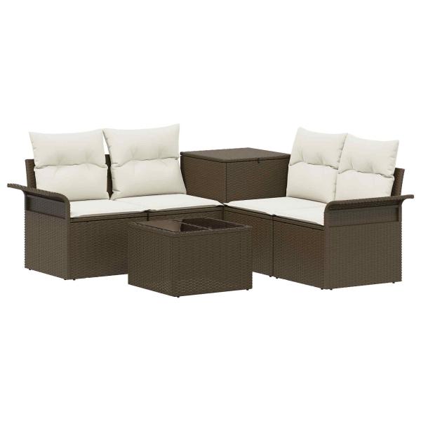Sofa Set 6 stk. 4-Sitzer Braun und Creme Weiß