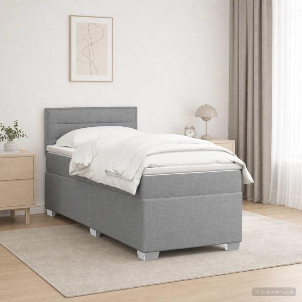 ARDEBO.de - Boxspringbett mit Matratze Hellgrau 80 x 200 cm Stoff
