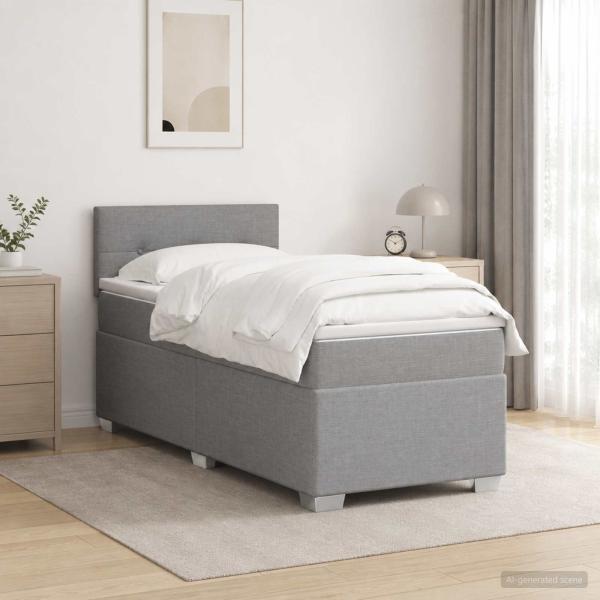 ARDEBO.de - Boxspringbett mit Matratze Hellgrau 90 x 190 cm Stoff