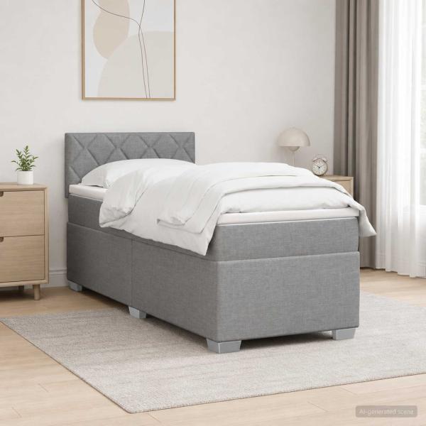 ARDEBO.de - Boxspringbett mit Matratze Hellgrau 90 x 190 cm Stoff