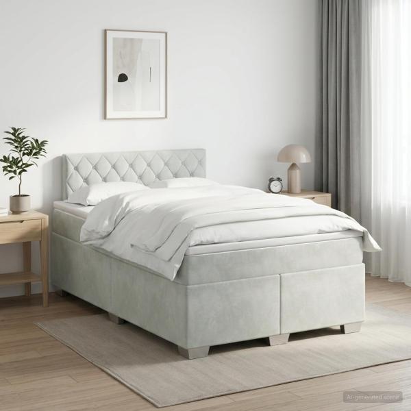 ARDEBO.de - Boxspringbett mit Matratze Hellgrau 120 x 200 cm Samt