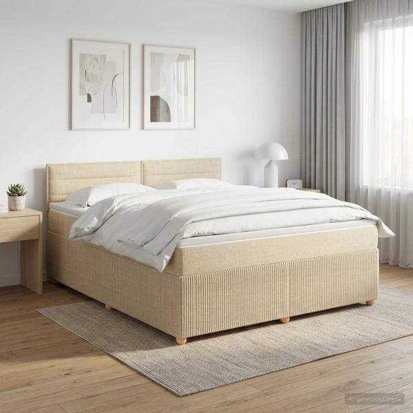 ARDEBO.de - Boxspringbett mit Matratze Creme 140 x 190 cm Stoff