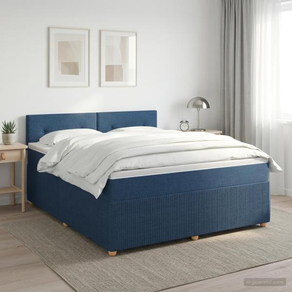 ARDEBO.de - Boxspringbett mit Matratze mit Kopfteil Blau 140 x 200 cm Stoff