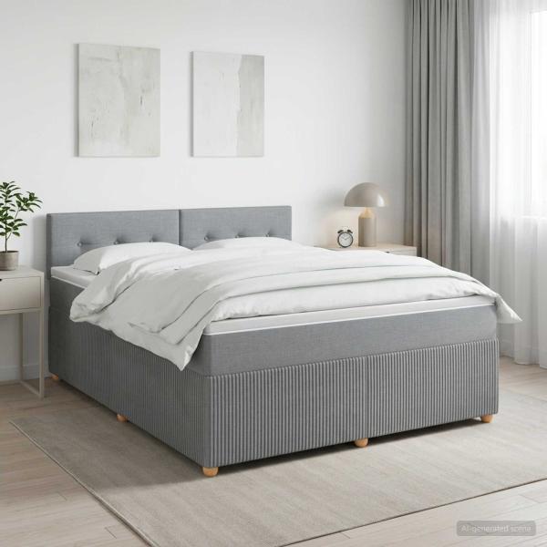 ARDEBO.de - Boxspringbett mit Matratze Hellgrau 180 x 200 cm Stoff