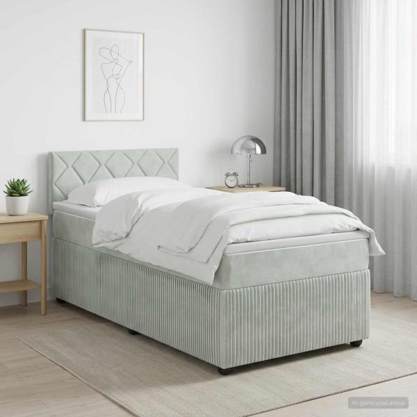 ARDEBO.de - Boxspringbett mit Matratze Hellgrau 80 x 200 cm Samt