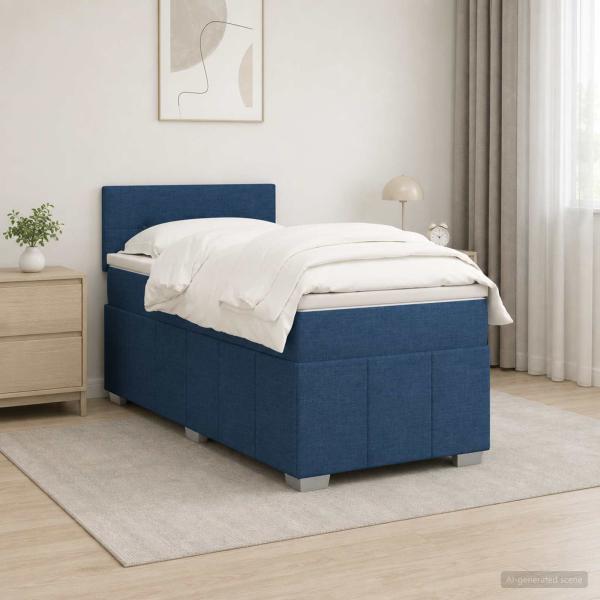 ARDEBO.de - Boxspringbett mit Matratze mit Kopfteil Blau 90 x 200 cm Stoff