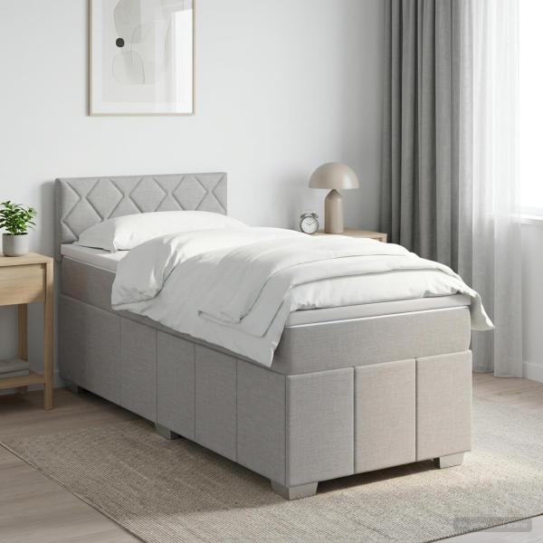 Boxspringbett mit Matratze Hellgrau 90 x 200 cm Stoff