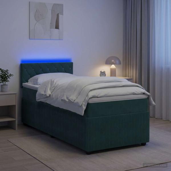 ARDEBO.de - Boxspringbett mit Matratze Dunkelgrün 80 x 200 cm Samt