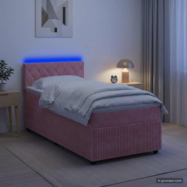 ARDEBO.de - Boxspringbett mit Matratze mit Kopfteil Rosa 80 x 200 cm Samt