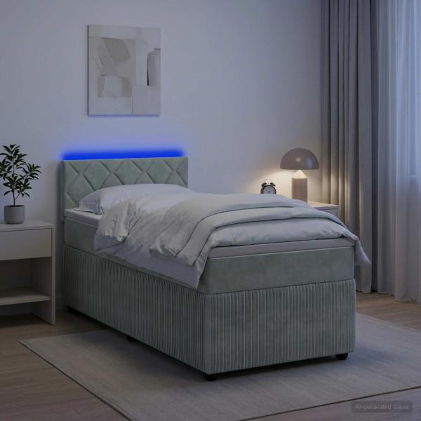 ARDEBO.de - Boxspringbett mit Matratze Hellgrau 80 x 200 cm Samt