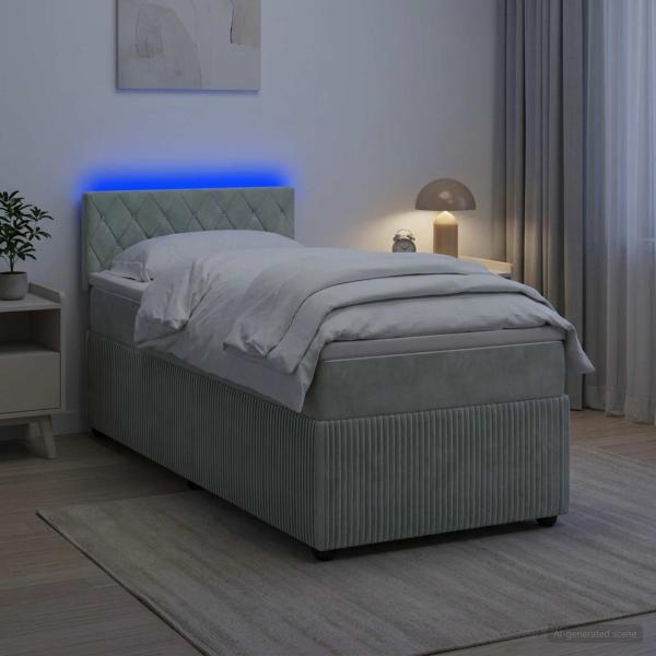 ARDEBO.de - Boxspringbett mit Matratze Hellgrau 90 x 190 cm Samt
