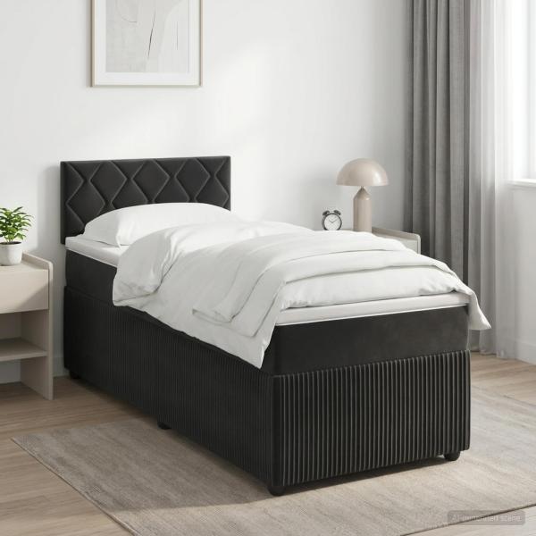 ARDEBO.de - Boxspringbett mit Matratze Schwarz 90 x 190 cm Samt