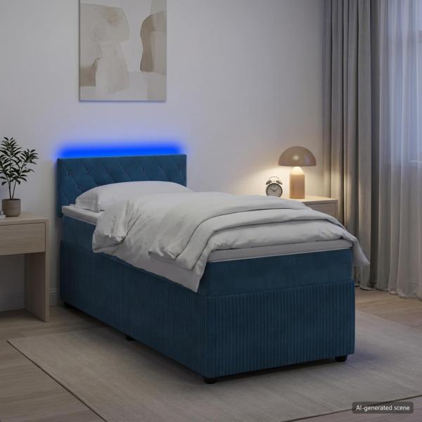 Boxspringbett mit Matratze mit Kopfteil Blau 90 x 200 cm Samt