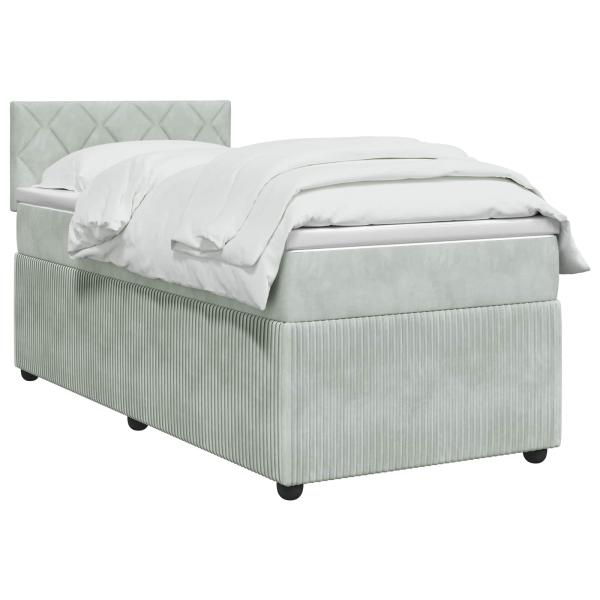 Boxspringbett mit Matratze Hellgrau 90 x 200 cm Samt