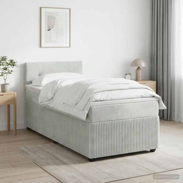 ARDEBO.de - Boxspringbett mit Matratze Hellgrau 100 x 200 cm Samt