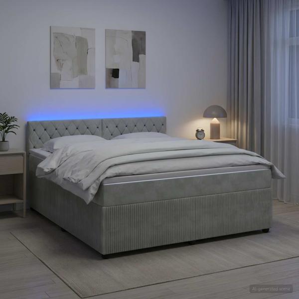 ARDEBO.de - Boxspringbett mit Matratze Hellgrau 140 x 190 cm Samt