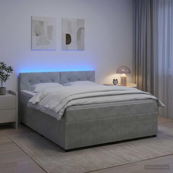 Boxspringbett mit Matratze Hellgrau 160 x 200 cm Samt
