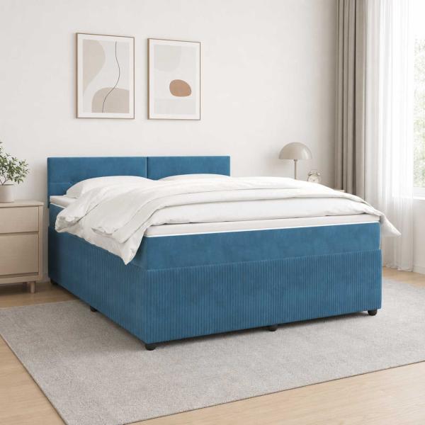 ARDEBO.de - Boxspringbett mit Matratze mit Kopfteil Blau 180 x 200 cm Samt