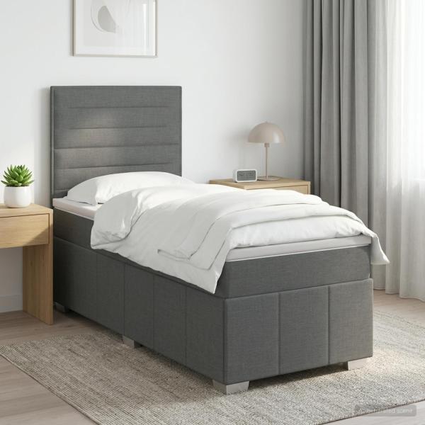 LED Boxspringbett mit Matratze Dunkelgrau 100 x 200 cm Stoff