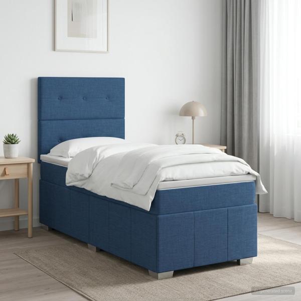 LED Boxspringbett mit Matratze Blau 100 x 200 cm Stoff