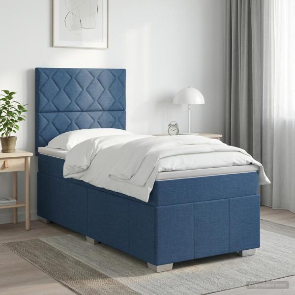 ARDEBO.de - LED Boxspringbett mit Matratze Blau 100 x 200 cm Stoff