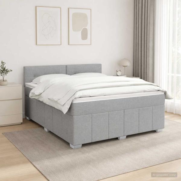 ARDEBO.de - LED Boxspringbett mit Matratze Hellgrau 140 x 190 cm Stoff