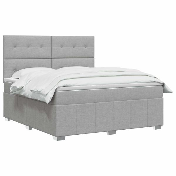 LED Boxspringbett mit Matratze Hellgrau 140 x 190 cm Stoff