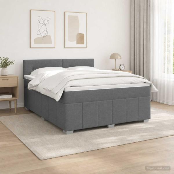 ARDEBO.de - LED Boxspringbett mit Matratze Dunkelgrau 140 x 190 cm Stoff