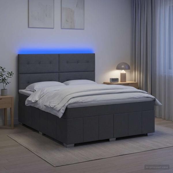 LED Boxspringbett mit Matratze Dunkelgrau 140 x 190 cm Stoff
