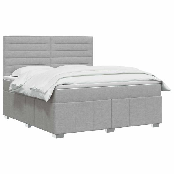 LED Boxspringbett mit Matratze Hellgrau 140 x 200 cm Stoff