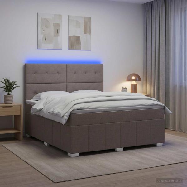 LED Boxspringbett mit Matratze Taupe 140 x 200 cm Stoff
