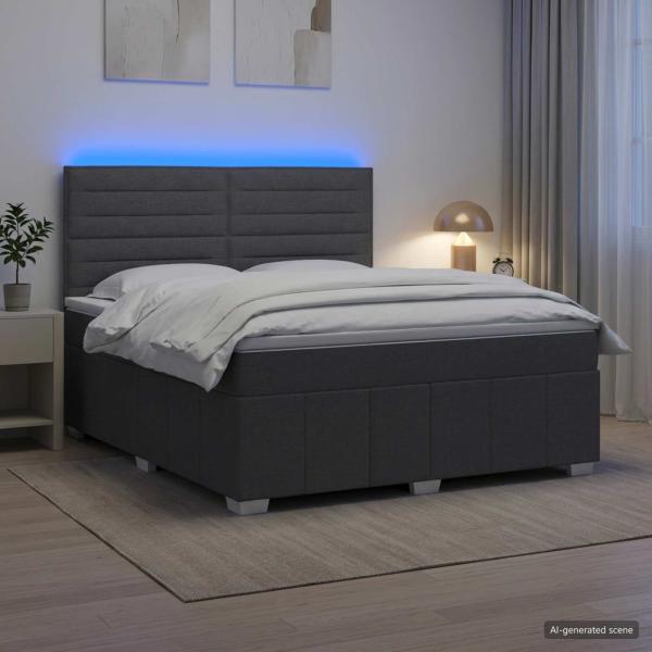 LED Boxspringbett mit Matratze Dunkelgrau 160 x 200 cm Stoff