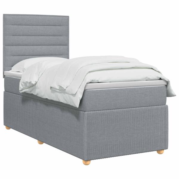 LED Boxspringbett mit Matratze Hellgrau 100 x 200 cm Stoff
