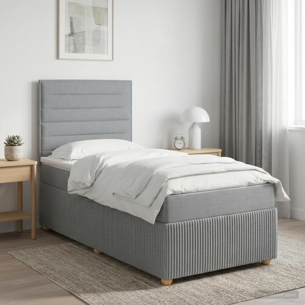 LED Boxspringbett mit Matratze Hellgrau 100 x 200 cm Stoff