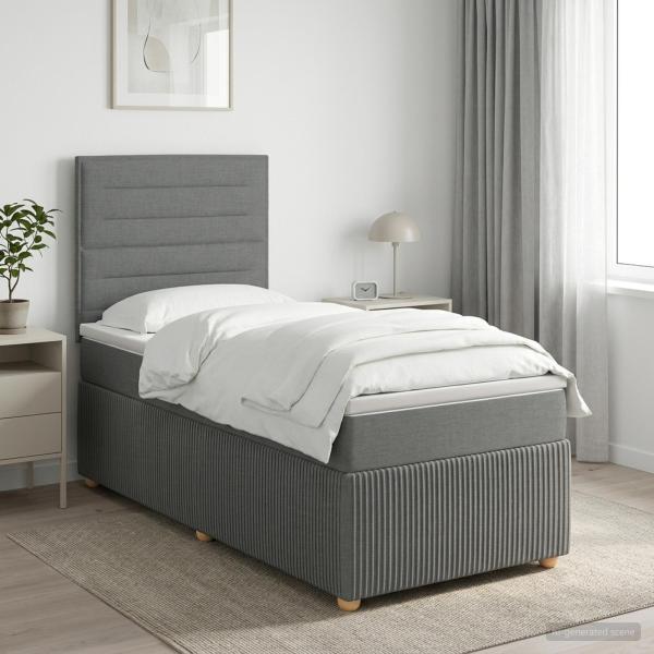 ARDEBO.de - LED Boxspringbett mit Matratze Dunkelgrau 100 x 200 cm Stoff