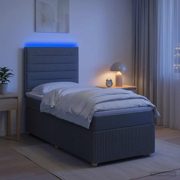 LED Boxspringbett mit Matratze Dunkelgrau 100 x 200 cm Stoff